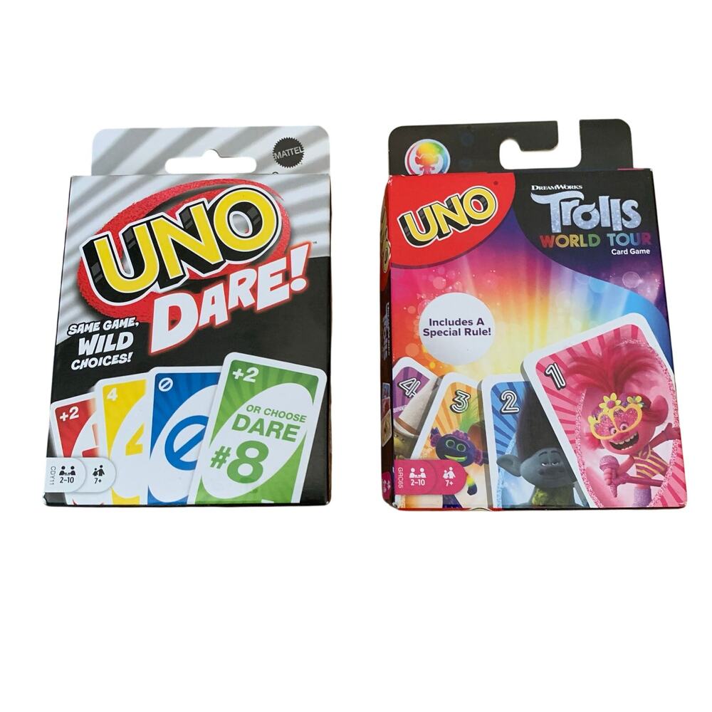 Uno Card Game Dare & Trolls World Tour Set of 2 NIP